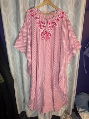 National Swim Cover Up Pink White Stripes Size O/S W